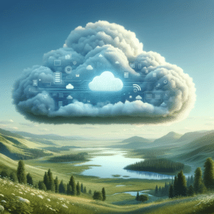 A photo realistic image of a cloud on mountains