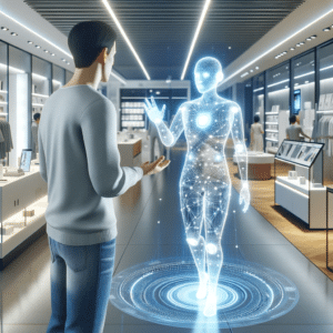 Chatbot virtual assistant in a shop helping customers